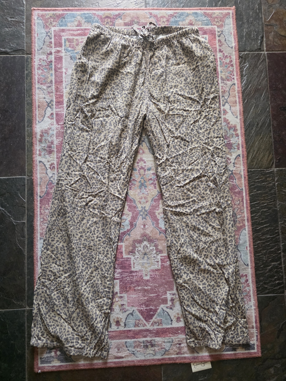 Cartonnier Leopard Print Drawstring Pants in Tan and Dark Brown